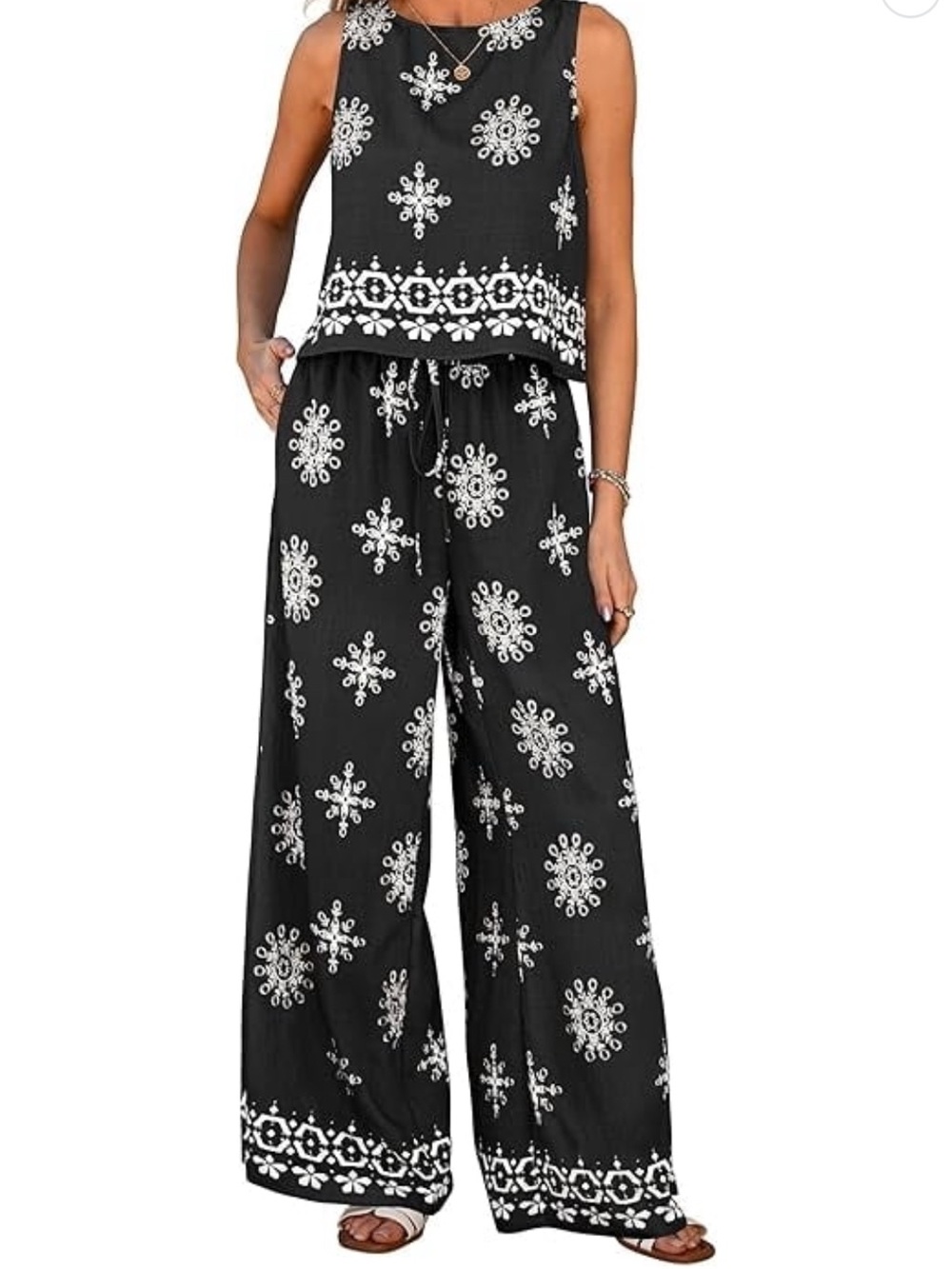 Women’s Black Wide-Leg Printed Jumpsuit
